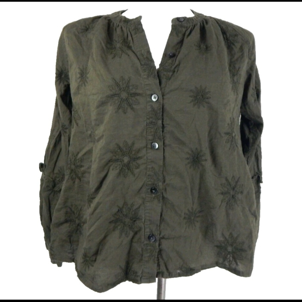 Madewell Dark Green Embroidered Button-Down Shirt